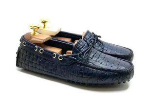 Loafers 'Drive' in printed woven Blue Calfskin