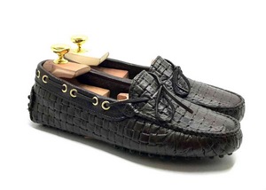 Loafers 'Drive' in printed woven dark Brown Calfskin