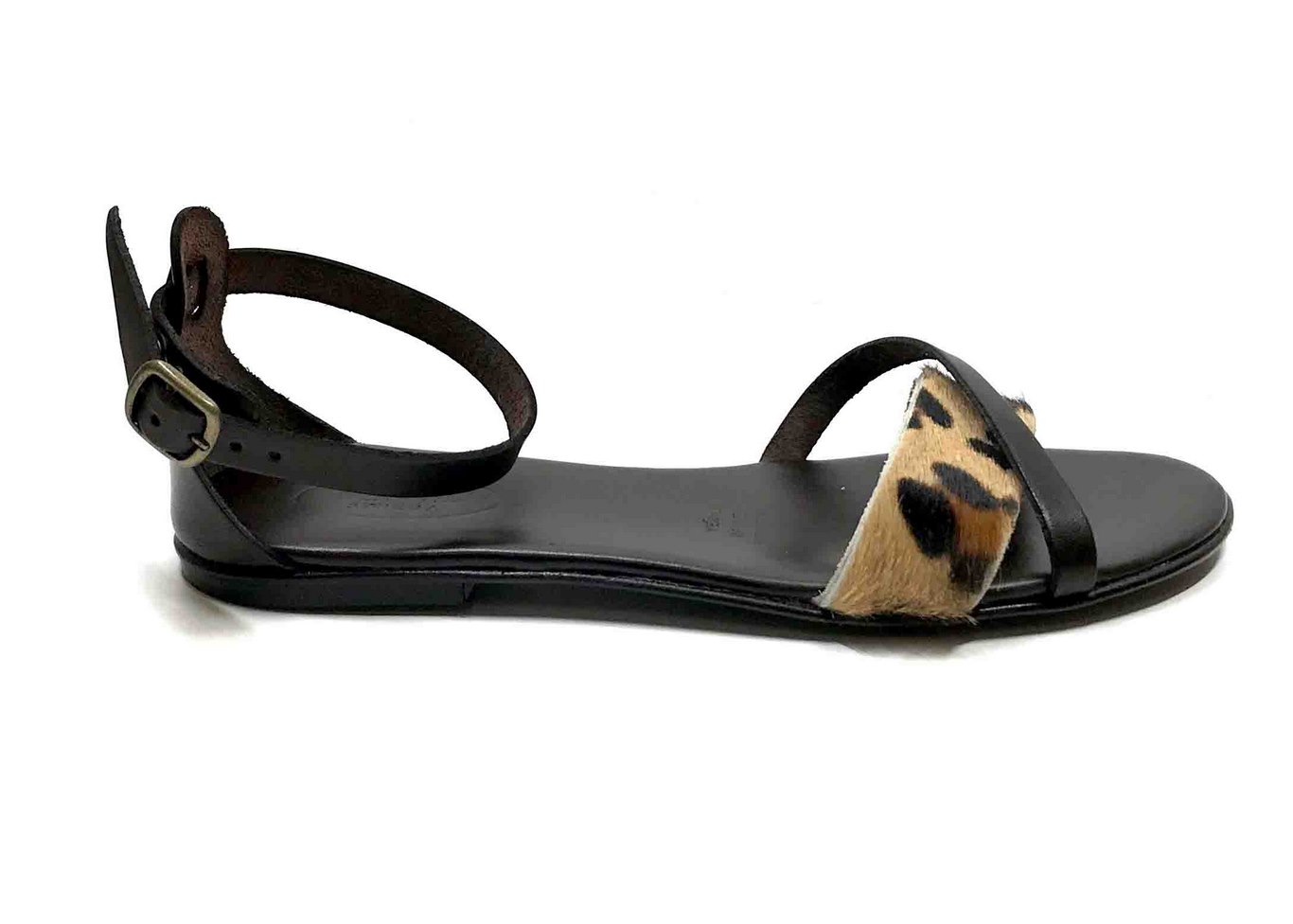 Padded sole Sandals in Brown cowhide leather and leopard print ponyskin-effect