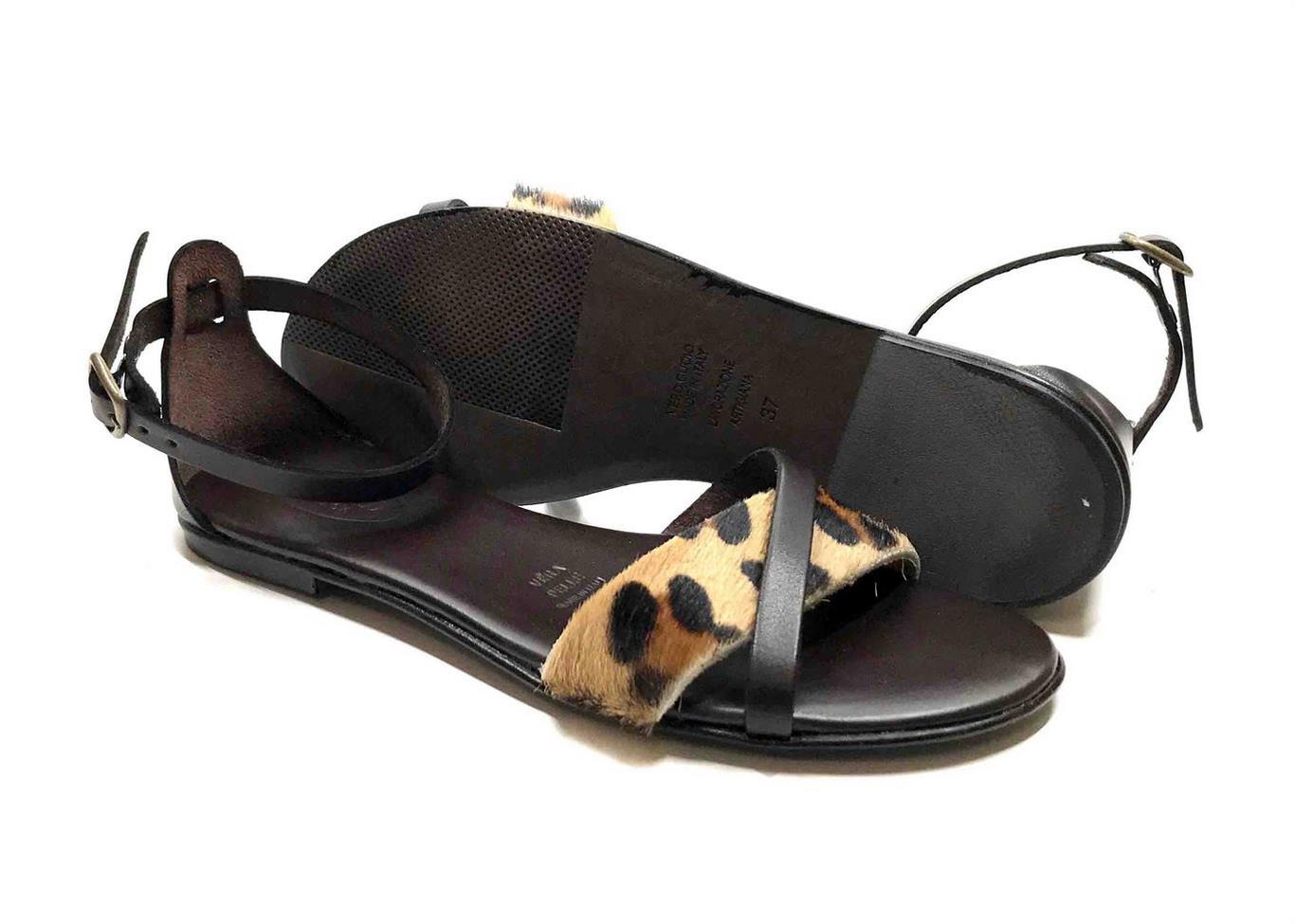 Sandalo con soletta imbottita in vacchetta color Marrone e cavallino maculato