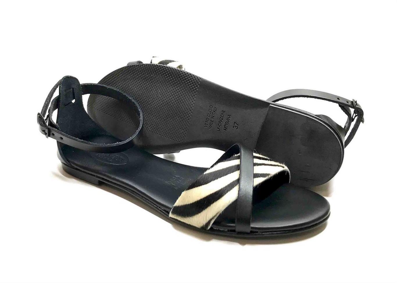 Sandalo con soletta imbottita in vacchetta color Marrone e cavallino Zebrato