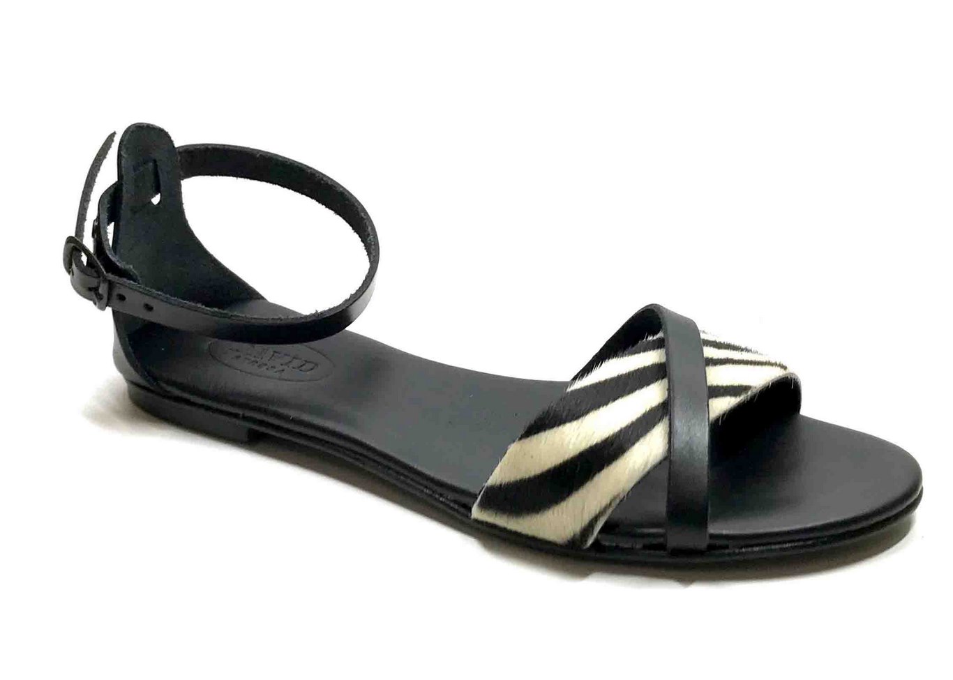 Padded sole Sandals in Brown cowhide leather and zebra print ponyskin-effect