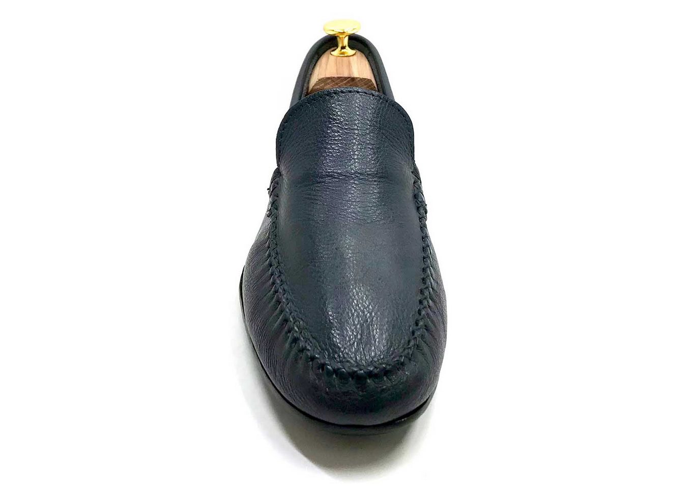 Comfort Loafer with rubber Bottom in Blue hammered leather