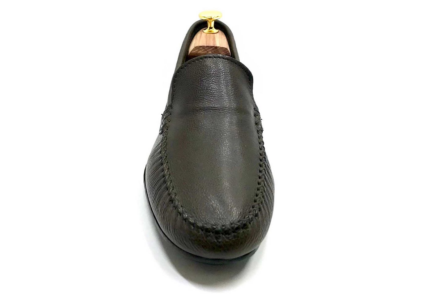 Comfort Loafer with rubber Bottom in dark Brown hammered leather