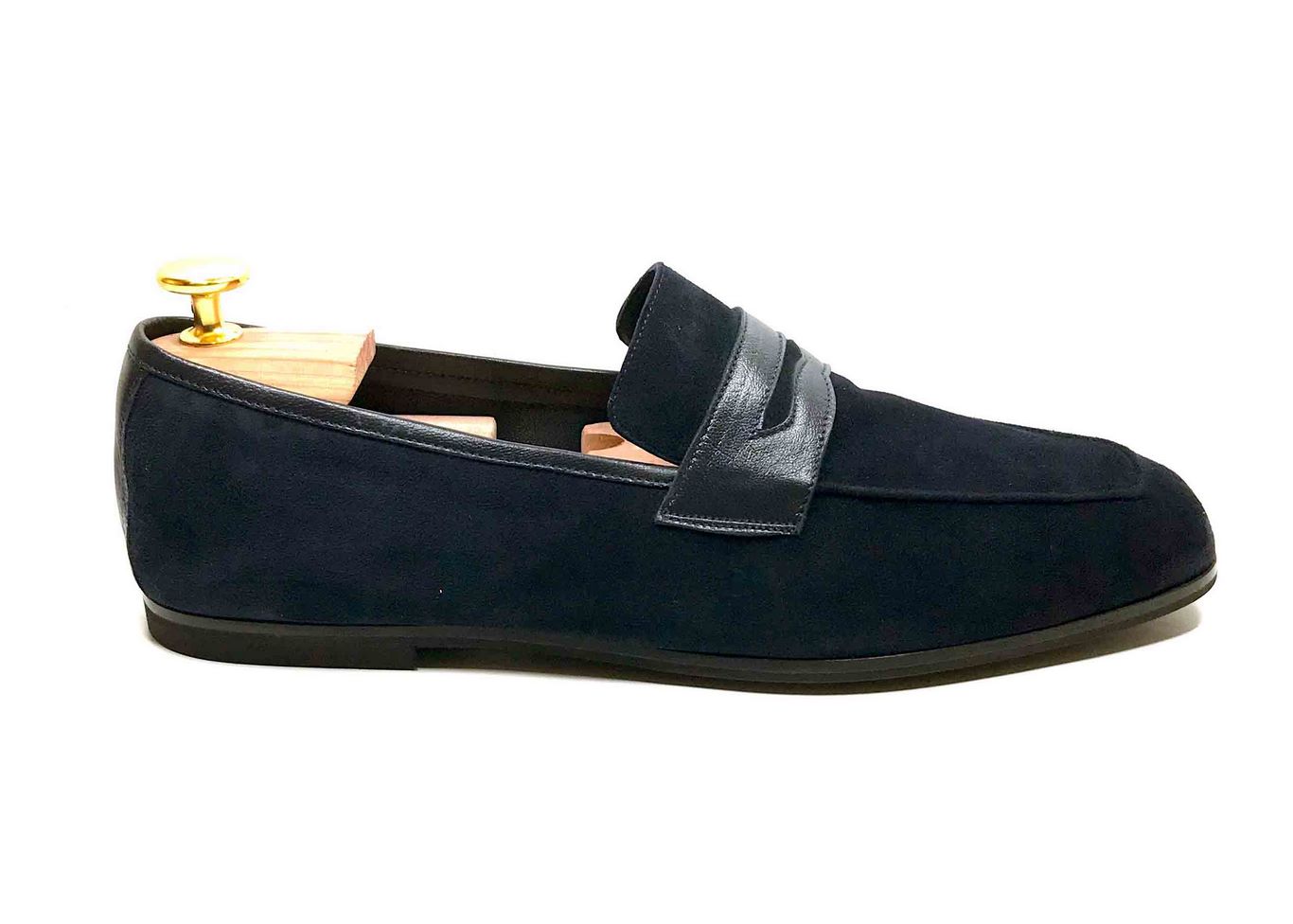 Tasca In Blue Suede with Bue leather details